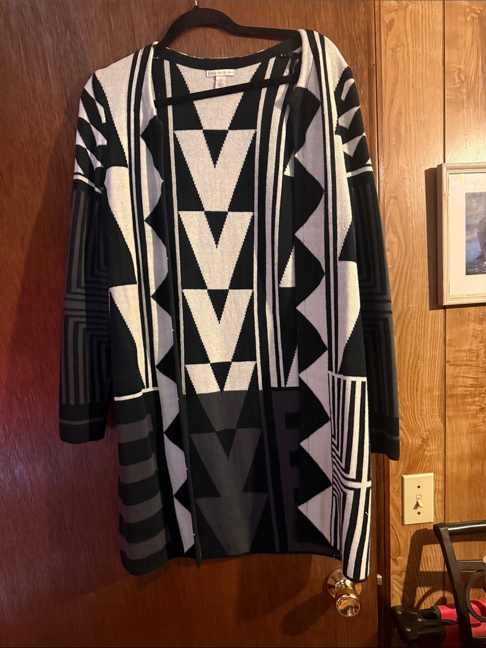 Cato Black & White Geometric Open-Front Men's Cardigan